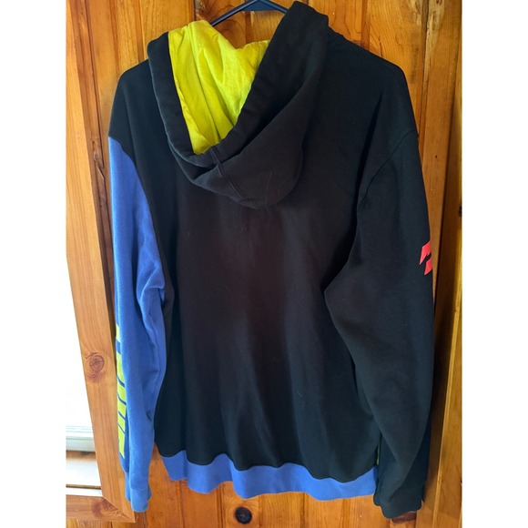 Shift Men's Full Zip Hoodie Black Yellow Blue Graphic Hooded Sweatshirt Size XL - Picture 2 of 5
